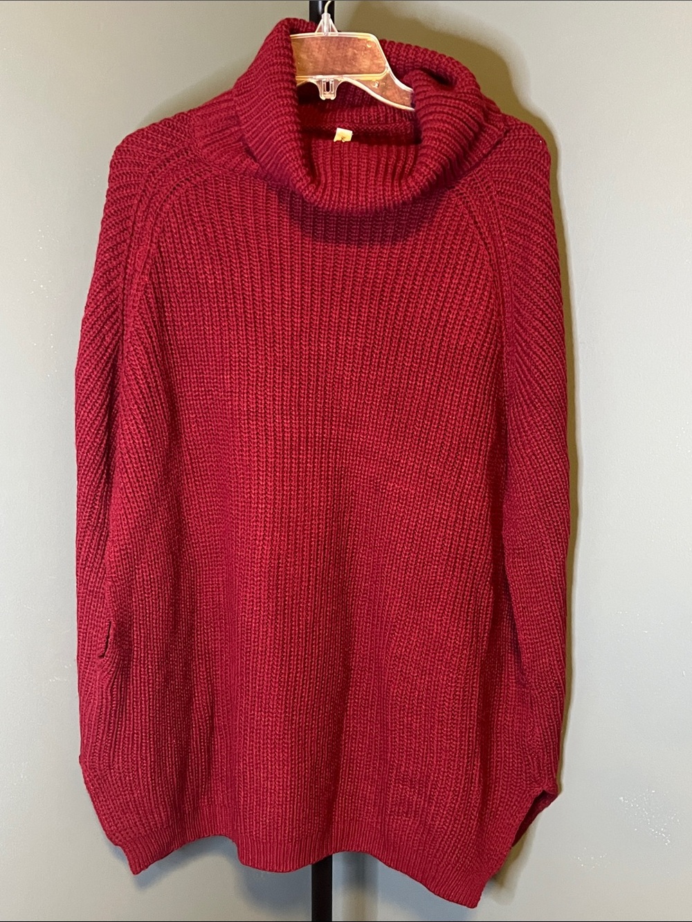 Zenana Outfitters Burgundy Cowl Neck Chunky Knit Sweater poncho